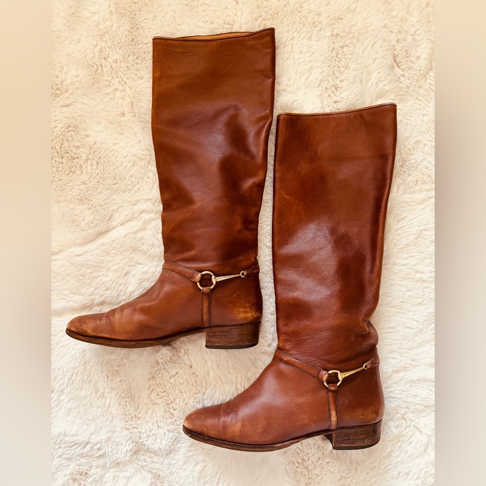 Gucci Tan Leather Heeled Boots